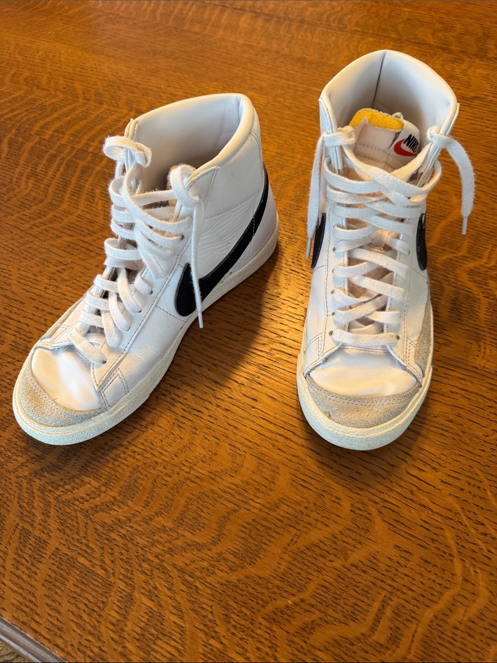 Nike Kids White High-Top Sneakers with Black Swoosh